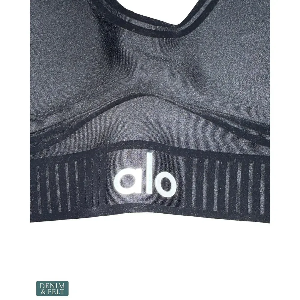 Alo Yoga Airlift Line Up Bra Black Medium Support Athletic Yoga Sports Bra‎